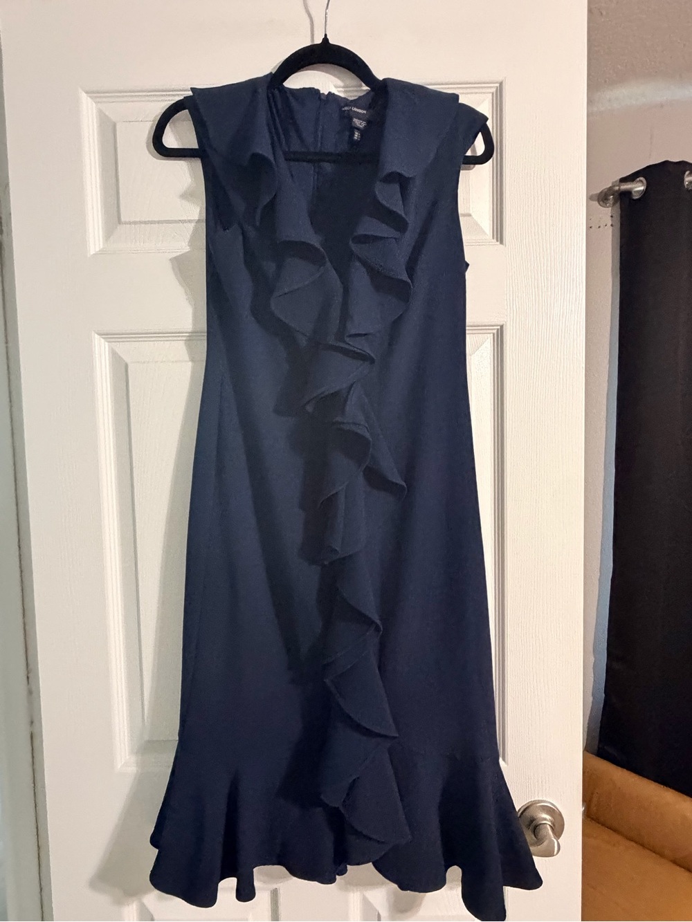 Maggy London Navy Ruffle Midi Dress Size 6